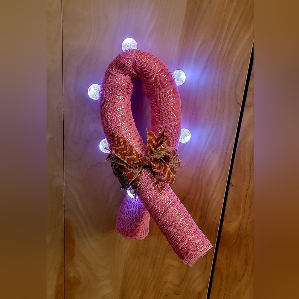 Breast Cancer Awareness Ribbon Lighted Wreath